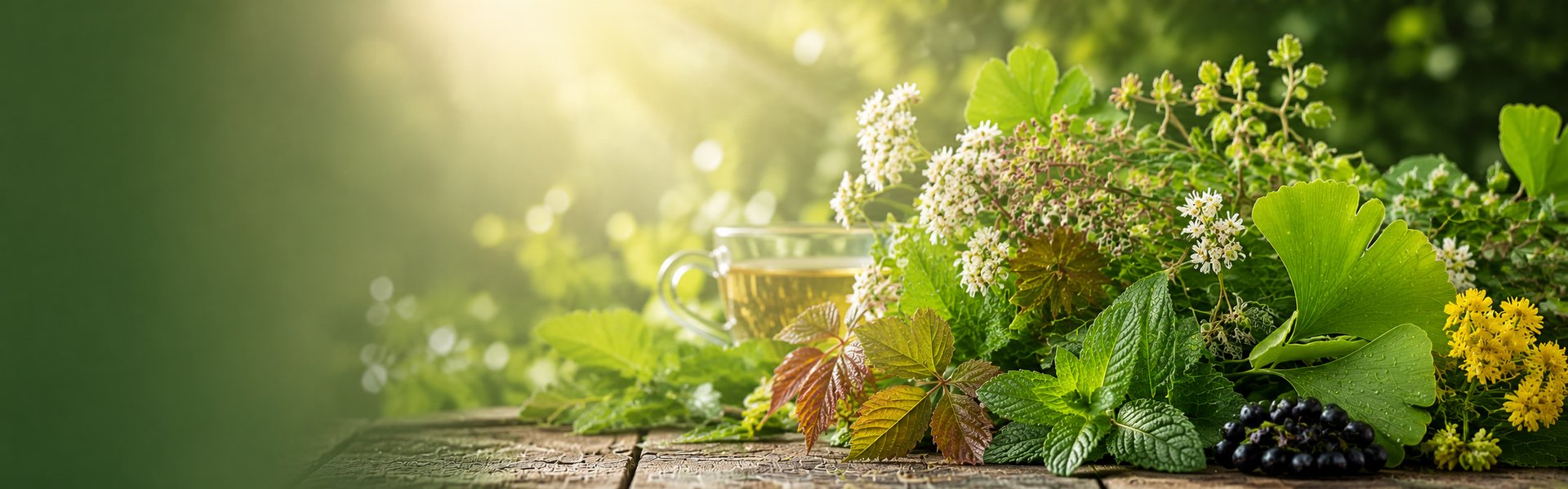 Tisane de plantes pour la circulation en vrac dans une tasse fumante posée sur une table en bois